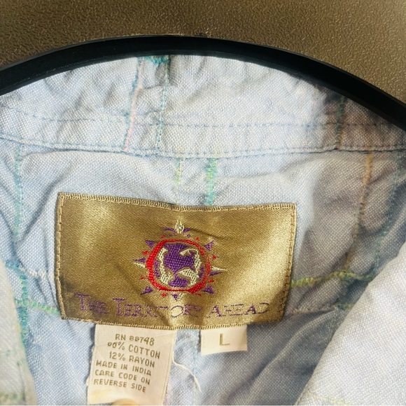 The Territory Ahead Men Size Large Embroidered Plaid Blue Button Down Shirt MM2 - Picture 5 of 6